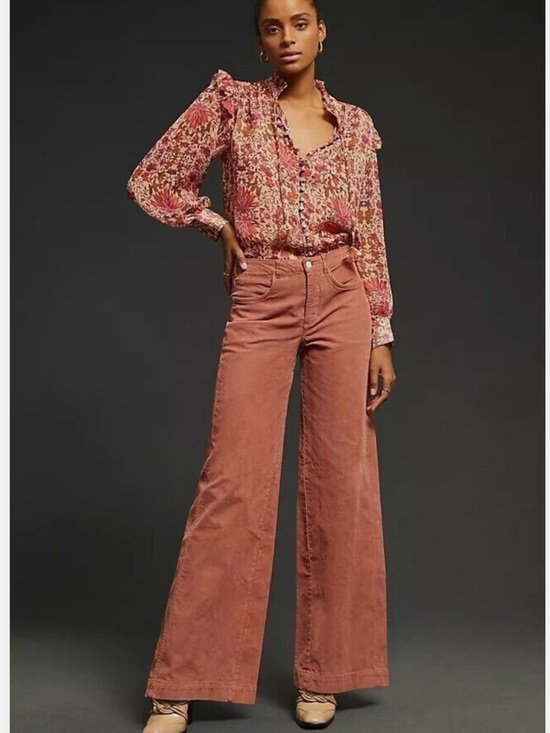 Pilcro Pants - Pilcro the Gwen Wide Leg Corduroy Crop Ankle Pant in Rose Pink NWT size 28
